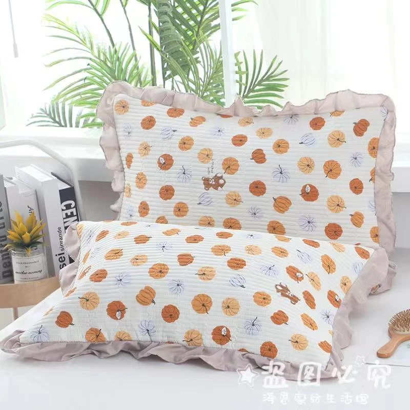 泡泡纱纯棉枕套柔软透气成人学生加厚吸汗八层高档简约家用一对装