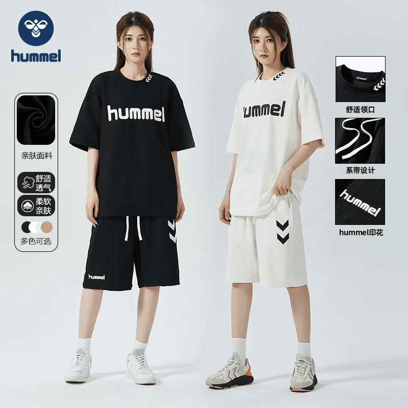 HUMMEL运动户外休闲套装夏季男女同款两件套领口箭标JFDU5049
