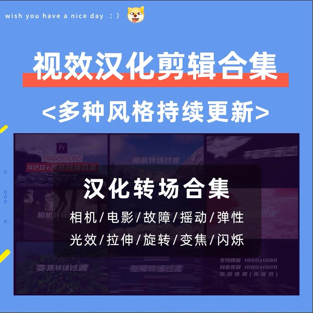 PR视频剪辑创意转场音效音乐动画动态分屏字幕效果特效插件服务
