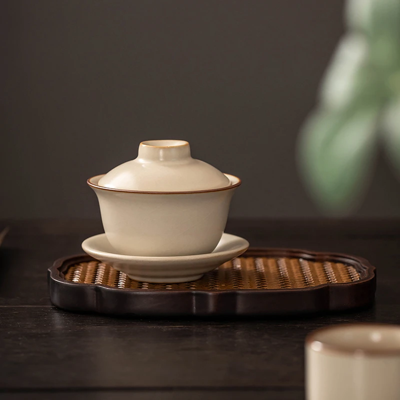 瓷友茗盖碗泡茶器汝窑陶瓷开片可养三才盖碗中式复古大容量敬茶碗