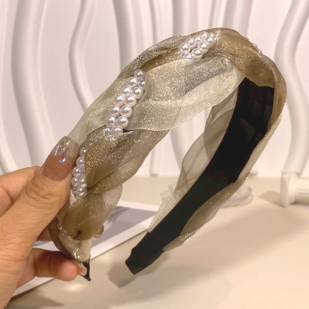 非金属布艺发饰 春夏新款轻奢百搭外出时尚发箍发卡网纱宽边头饰