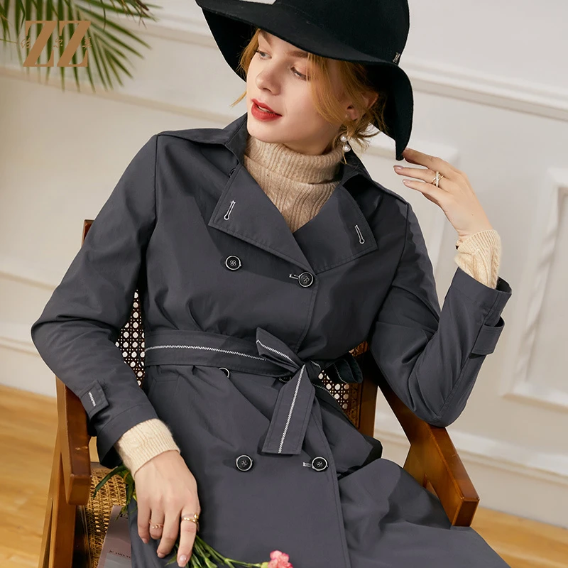 佐尔美【省心穿搭】气质中长款经典双排扣英伦长风衣外套E13FC09