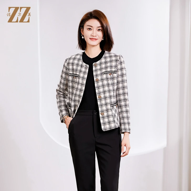 ZZ/佐尔美气质小香风千鸟格短款名媛粗花呢外套女E34ZD15-0330