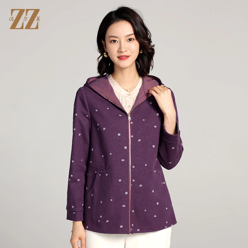 佐尔美新款双面穿连帽波点休闲女士上衣外套女E23SY02-1019
