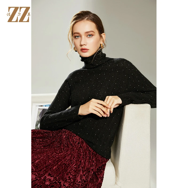 佐尔美打底衫冬季新款100%山羊绒高领Z字针针织羊绒衫女E14MS08