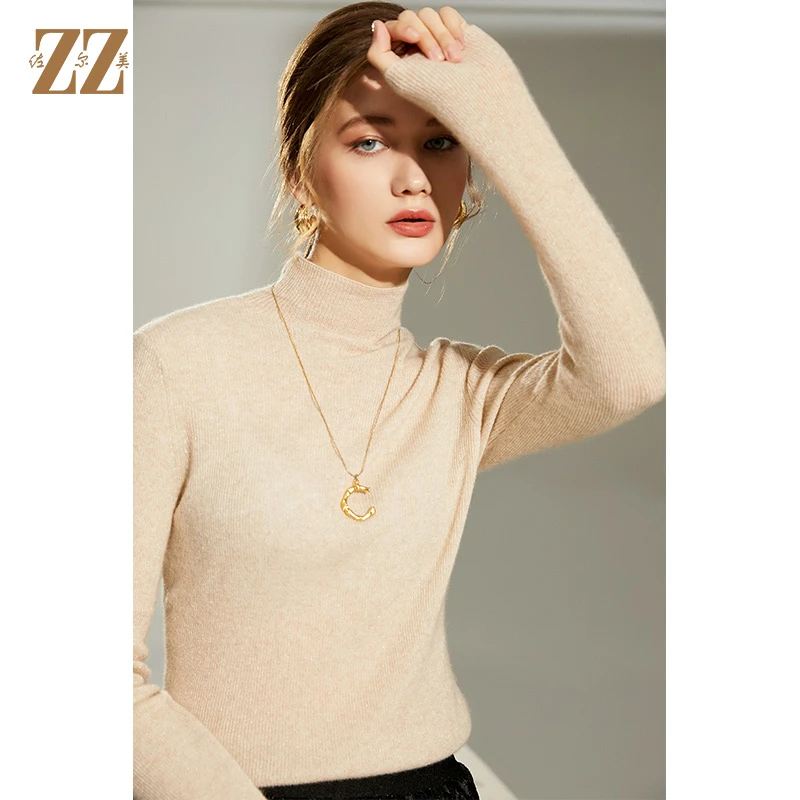 佐尔美冬季新款100%山羊绒半高领气质百搭羊绒衫打底衫女E14MS07