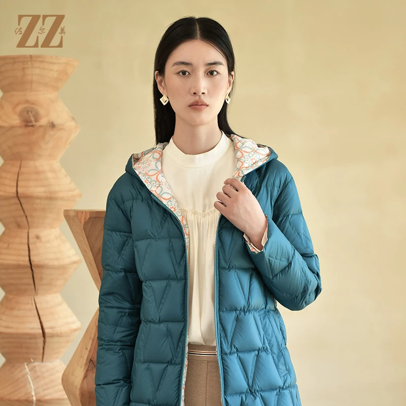 佐尔美冬季新款简约纯色保暖中长款短款羽绒服女E24YY20