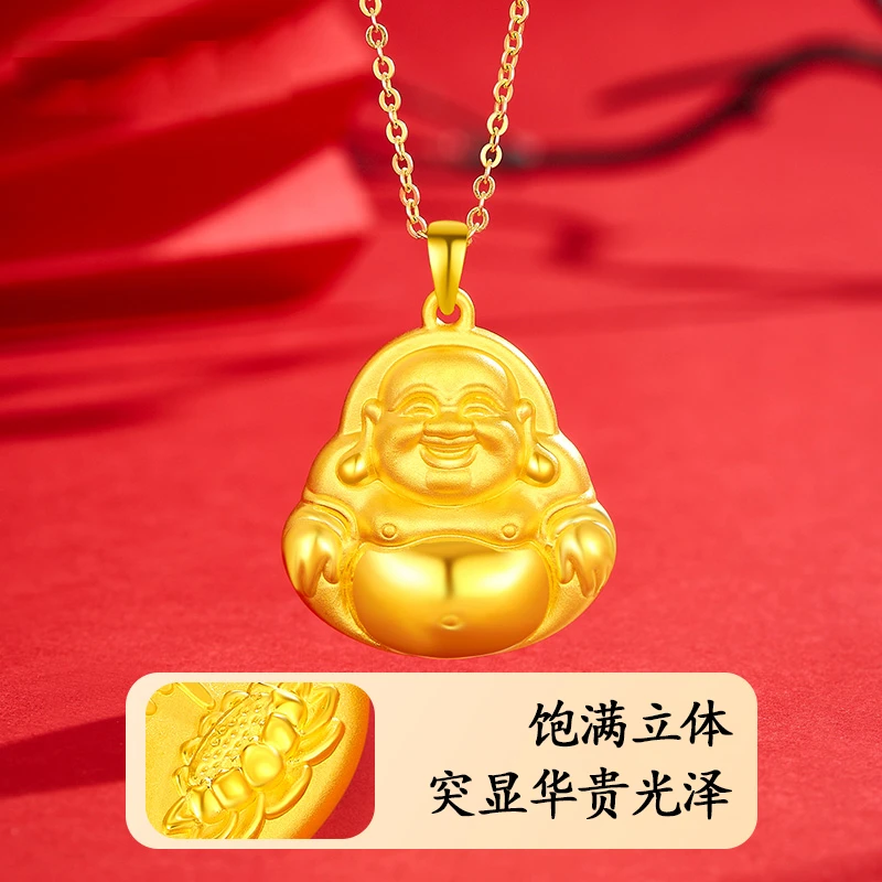 吊坠足银 女款时尚双面挂坠立体项坠小佛公精美大佛公大肚佛吊坠