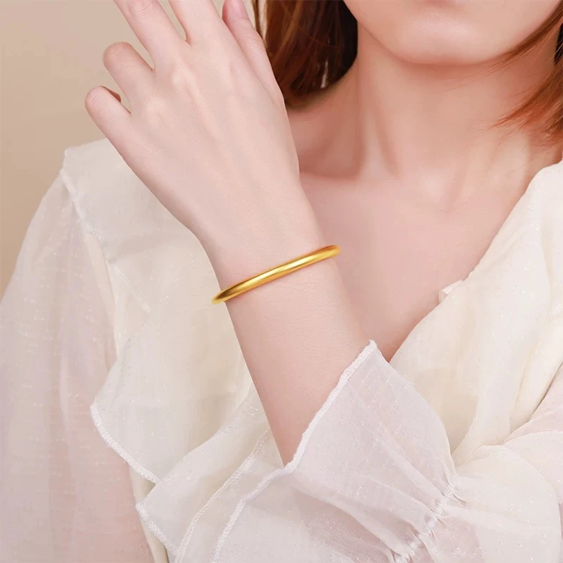 足银手镯 女款气质百搭时尚简约实心欧美素款传承推拉款素圈手镯