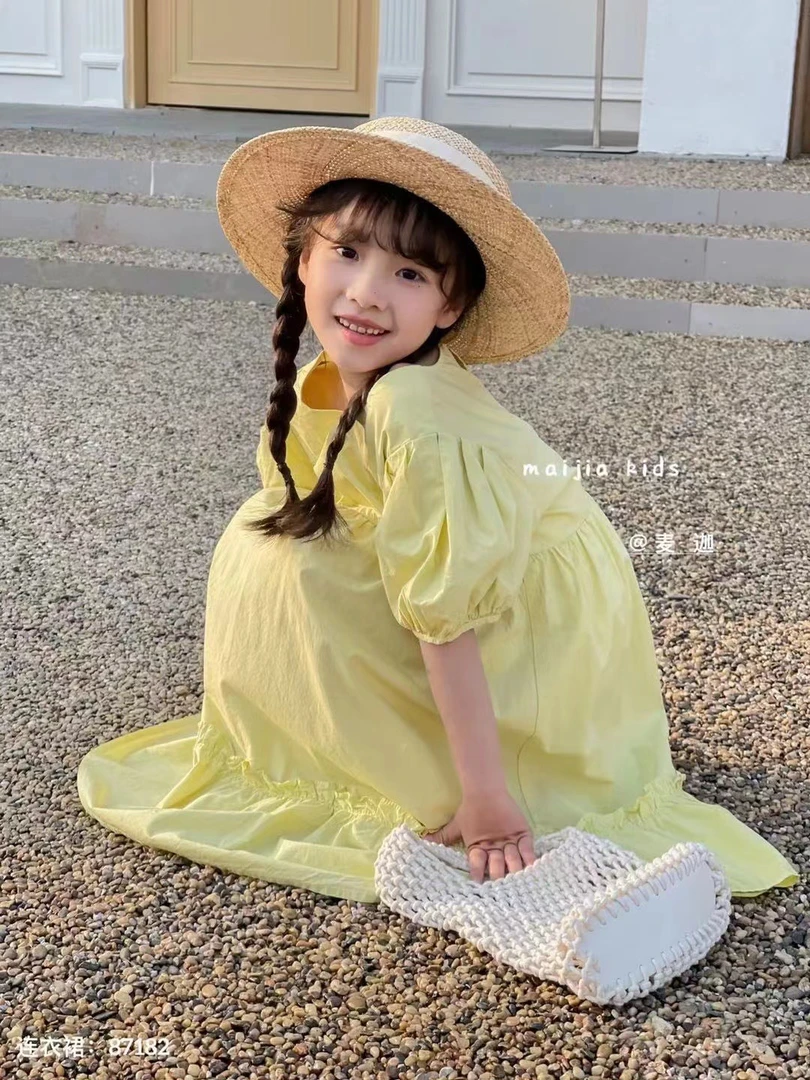 女童夏季纯色小清新甜美连衣裙