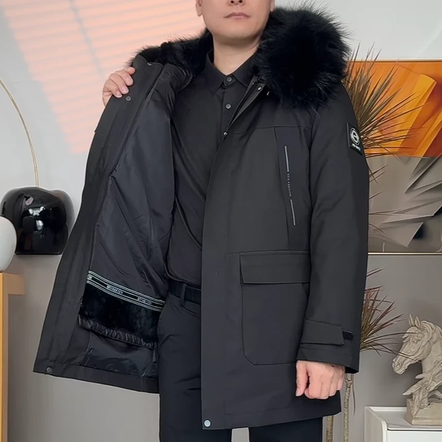 派克服2024冬季新款冬衣可拆卸獭兔毛皮棉袄内胆外套中长款修身
