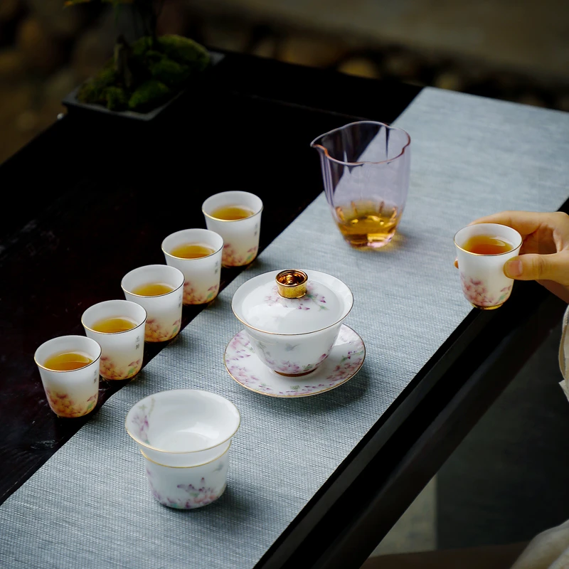 冰种羊脂玉瓷功夫茶具套组 德化白瓷商务礼品盖碗茶杯整套礼盒装