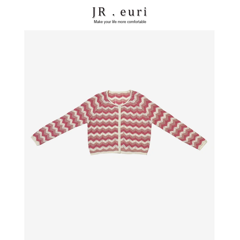 【针织开衫】2023秋冬新款时尚气质圆领波浪纹开衫上衣-MY3657