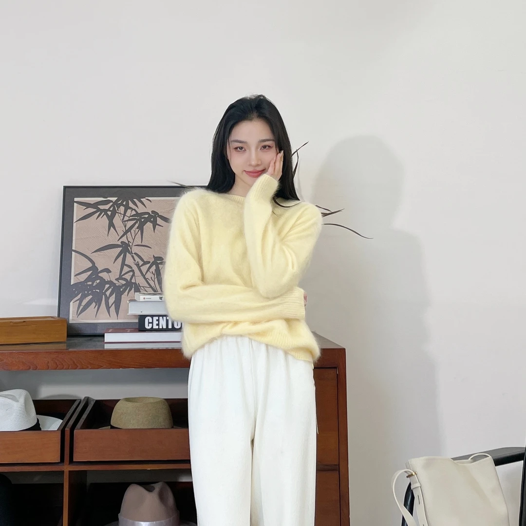 euri【100山羊绒拉绒】大牌气质休闲舒适圆领羊绒拉绒毛衣-MY5210