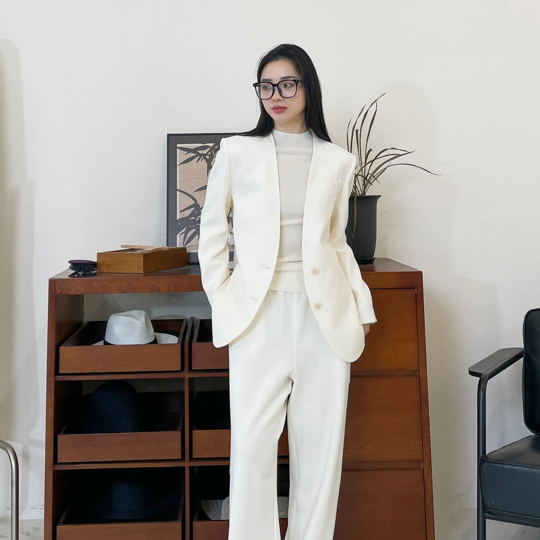 euri【初剪100绵羊毛】大牌轻奢气质百搭无领女士西装外套-MY5158