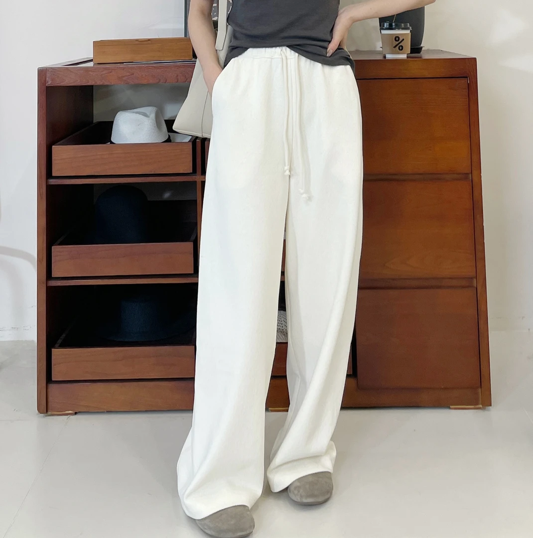 euri【绵羊毛+桑蚕丝】韩版时尚运动简约休闲潮流抽绳阔腿裤-MY5222