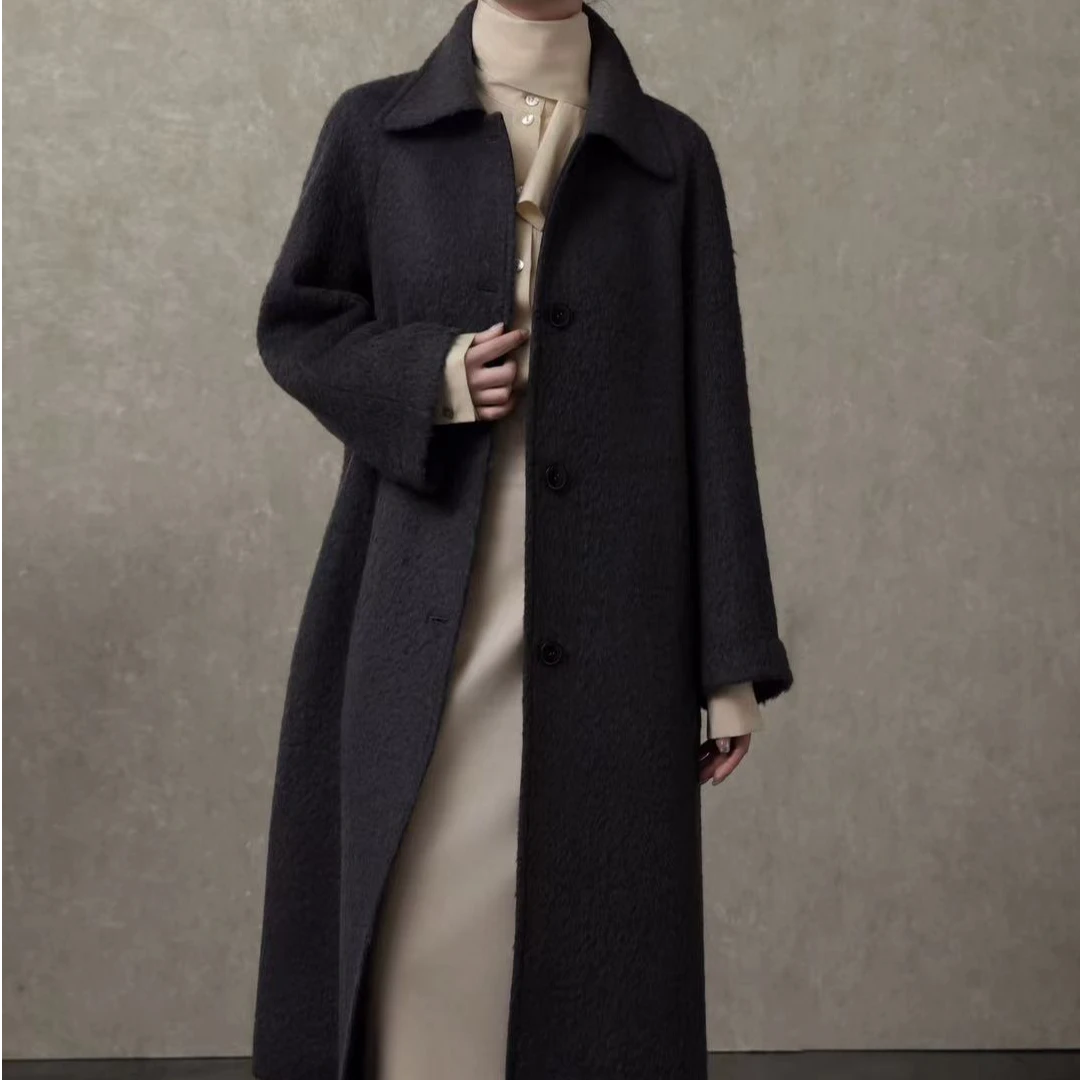 【EMPRESS/恩比麗蕬】羊毛大衣长款气质时尚女士秋冬设计款宽松翻领