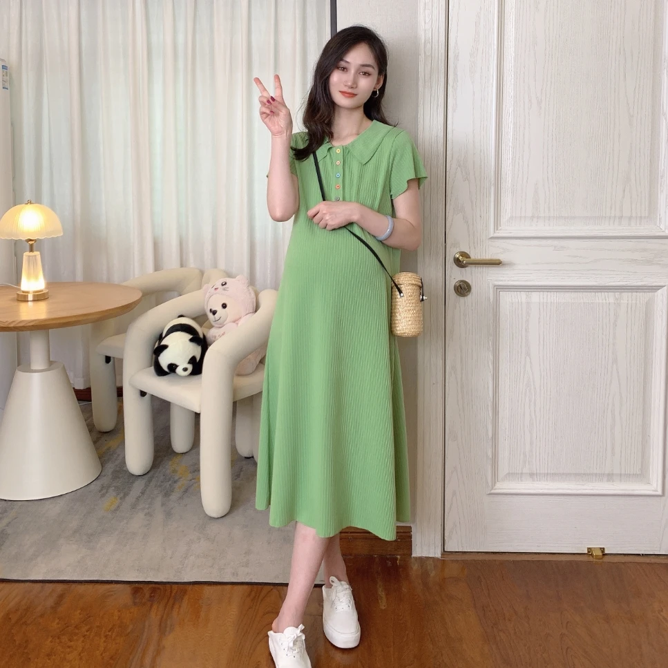 Ann&Tens【绿色心情】夏季韩版减龄绿色显瘦休闲时尚显瘦孕妇连衣裙