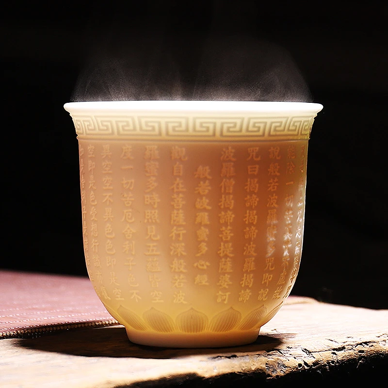 CA143德化白瓷心经杯羊脂玉个人杯茶具陶瓷主人杯品茗杯功夫茶杯