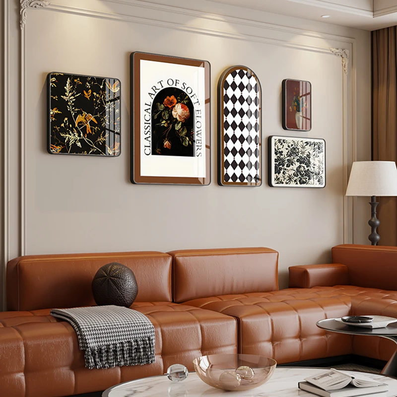 北欧客厅装饰画组合挂画美式艺术沙发背景墙壁画法式复古抽象画