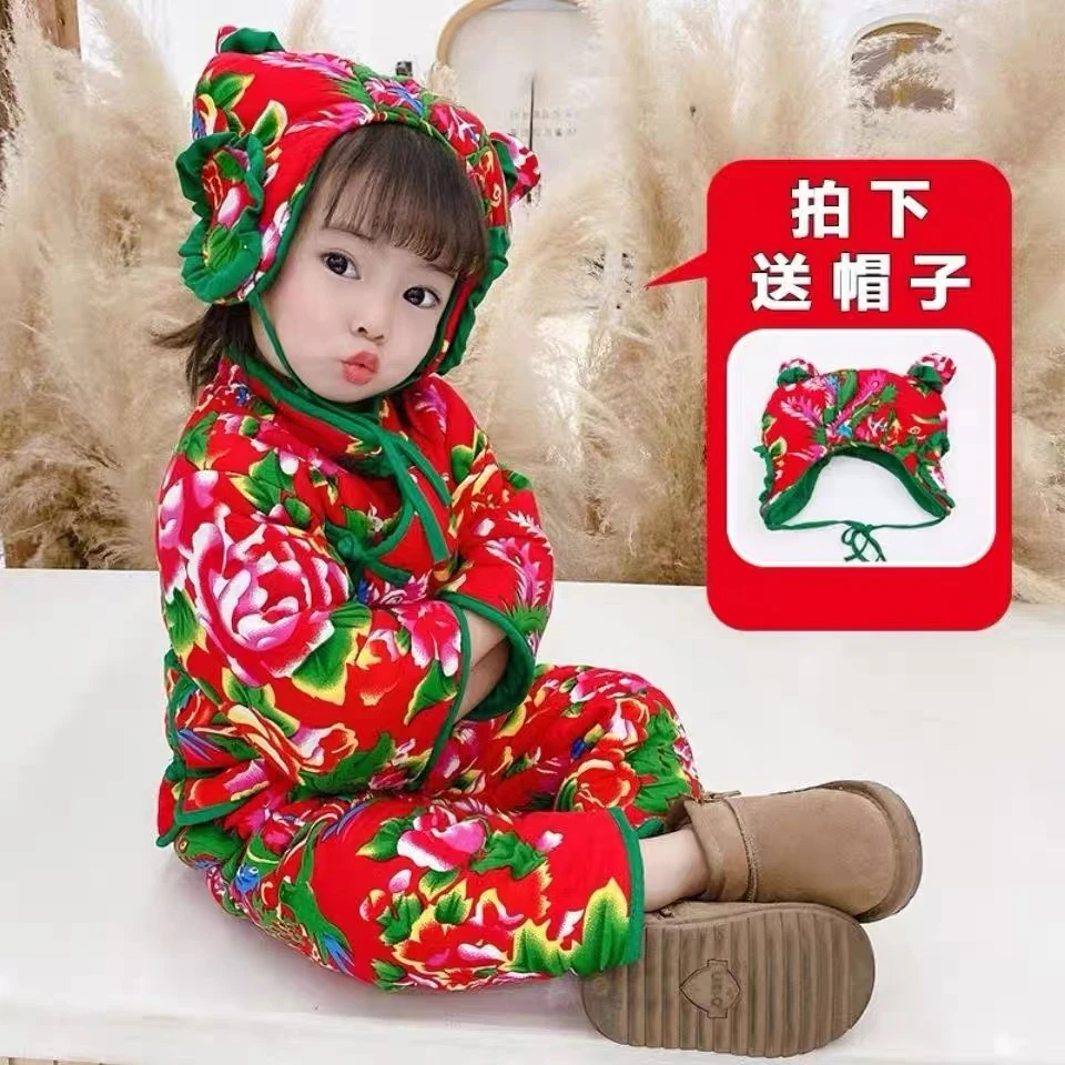 农村花棉袄套装女童棉衣儿童加厚东北大花宝宝冬装棉袄W-B-D56