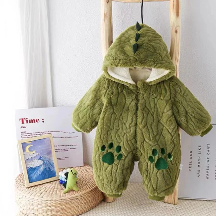 S【优选】婴幼儿秋冬新款加厚保暖外出服卡通恐龙连体外出爬服WX