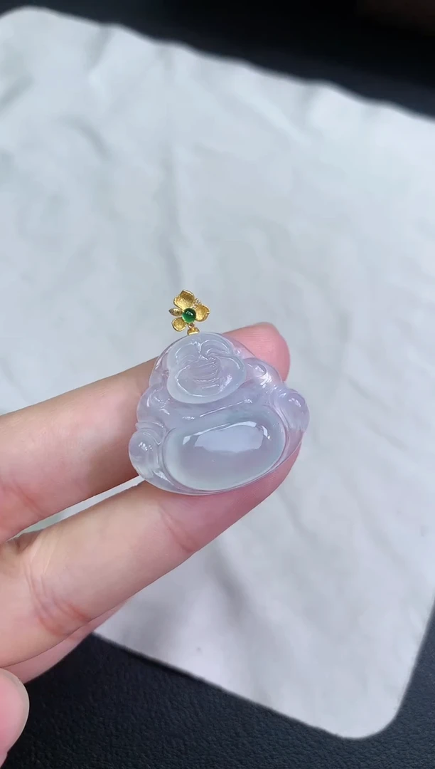 【闪购商品】翡翠颈饰18K金镶嵌冰种白冰佛公吊坠