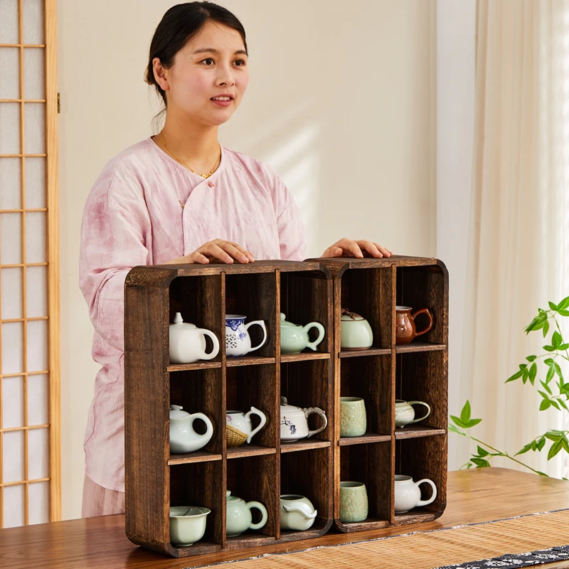 茶道零配茶杯架子茶壶架多宝阁实木茶具博古架茶柜茶架收纳架柜子