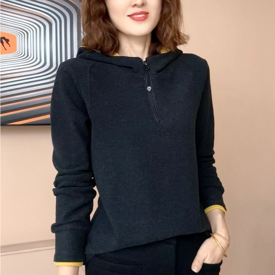 2024秋冬新款德绒双面绒半拉链连帽卫衣保暖舒适百搭上衣7775-04