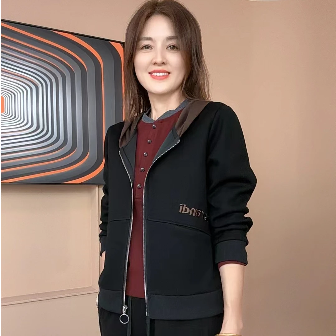 秋冬新款外套连帽夹克卫衣女士时尚百搭设计感上衣5817-04