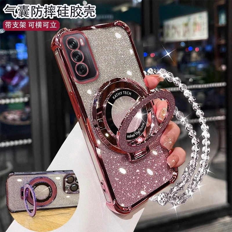 OPPOReno12手机壳PJV110带磁吸支架全包四角气囊防摔软壳男女新款