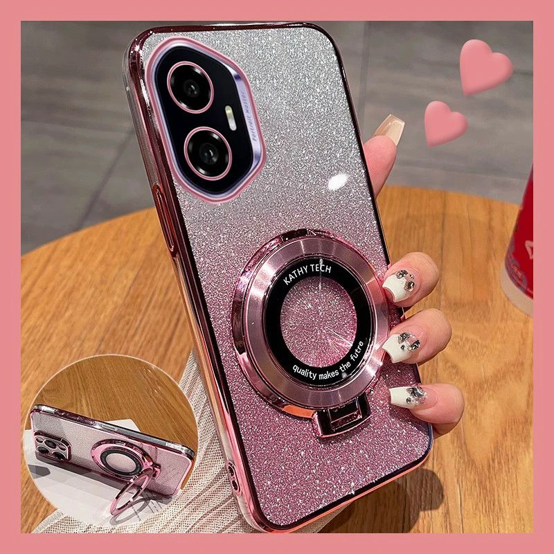 荣耀300手机壳AMP-AN00带高级磁吸支架电镀透明闪粉新款软壳女