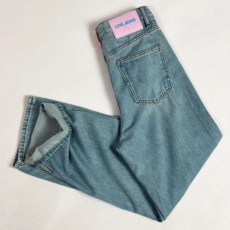 花匣子牛仔裤62635宽松水洗蓝色阔腿裤女2024夏款磨破大码拖地裤