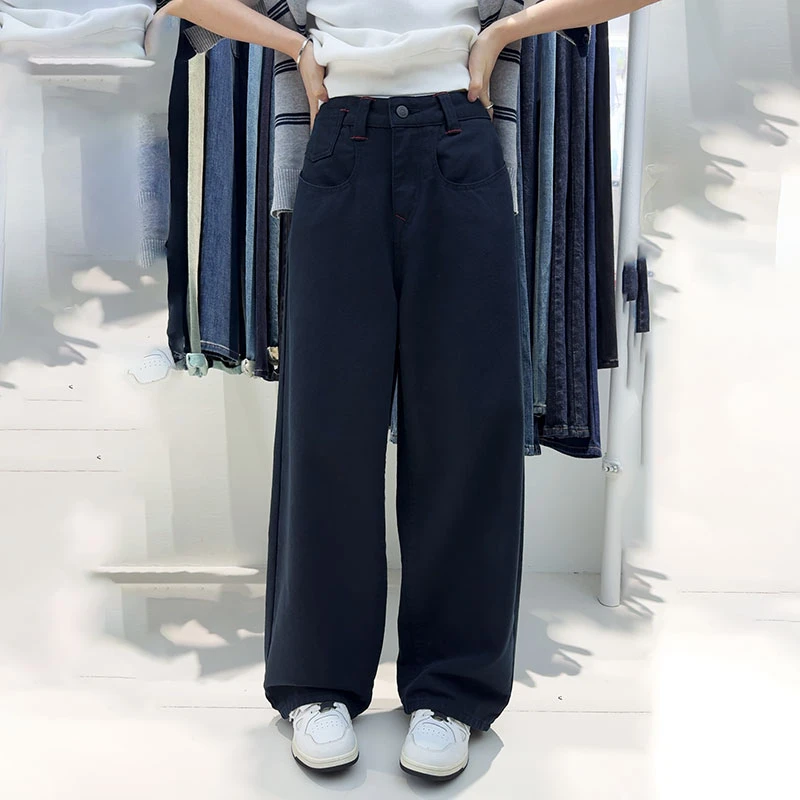 花匣子男友裤503109冬季磨毛薄绒宽休闲垮裤松显瘦黑色阔腿老爹裤