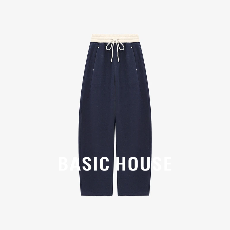 Basic House/百家好秋冬款时尚百搭撞色抽绳休闲裤B06245I1102