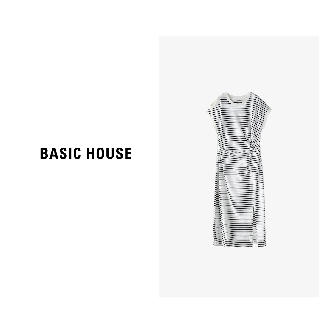 Basic House/百家好2023夏季新款条纹休闲百搭连衣裙B0633B5G082