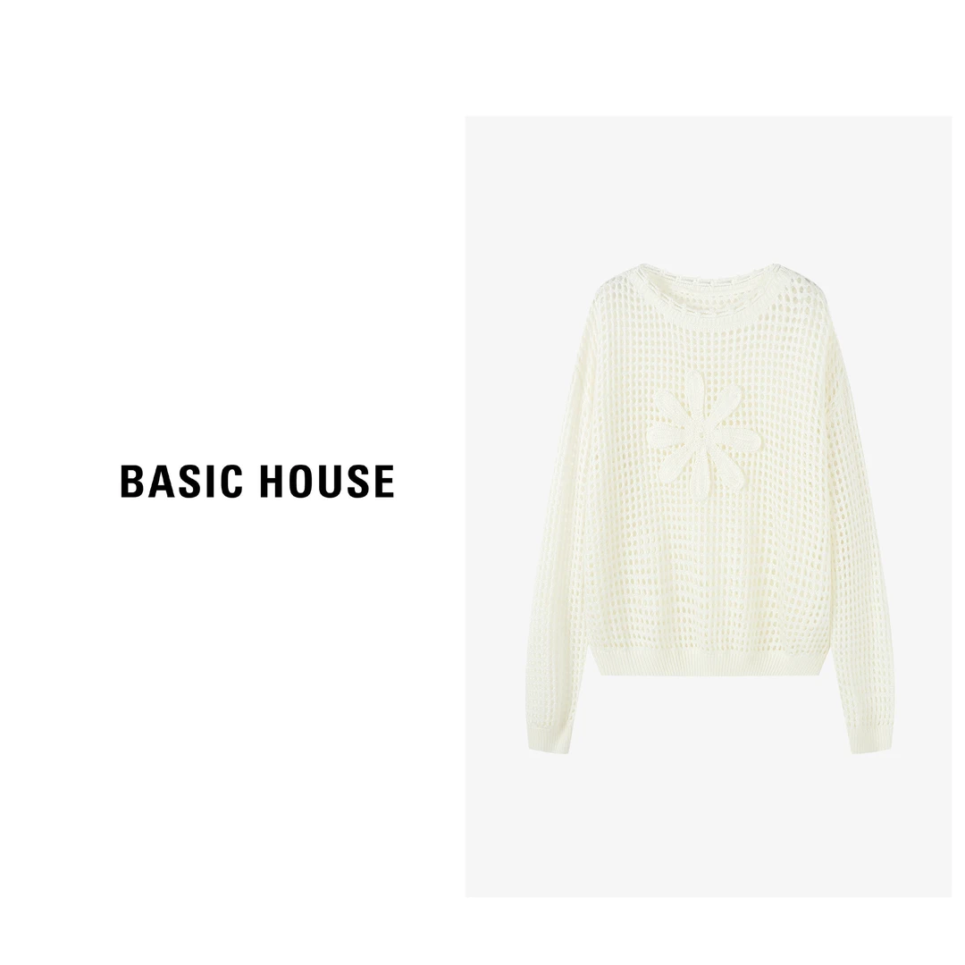 Basic House/百家好夏季宽松提花时尚百搭长袖针织衫-B0624S5B762