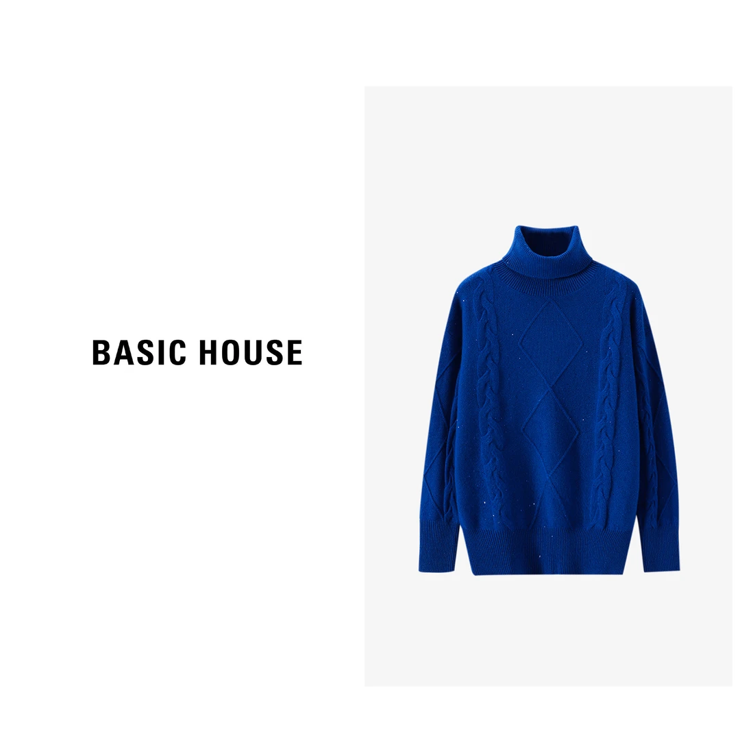 Basic House/百家好L秋冬时尚休闲高领提花闪亮羊毛衫B0623H5F122