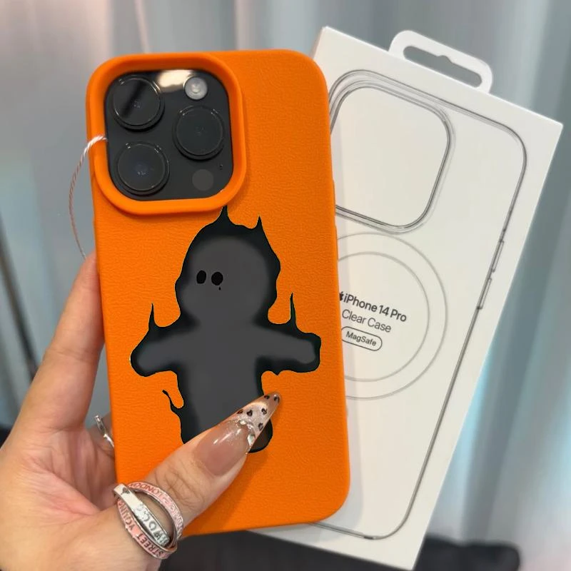 壳小智黑火人荔枝纹适用苹果16promax手机壳iPhone15/14/13/12/11