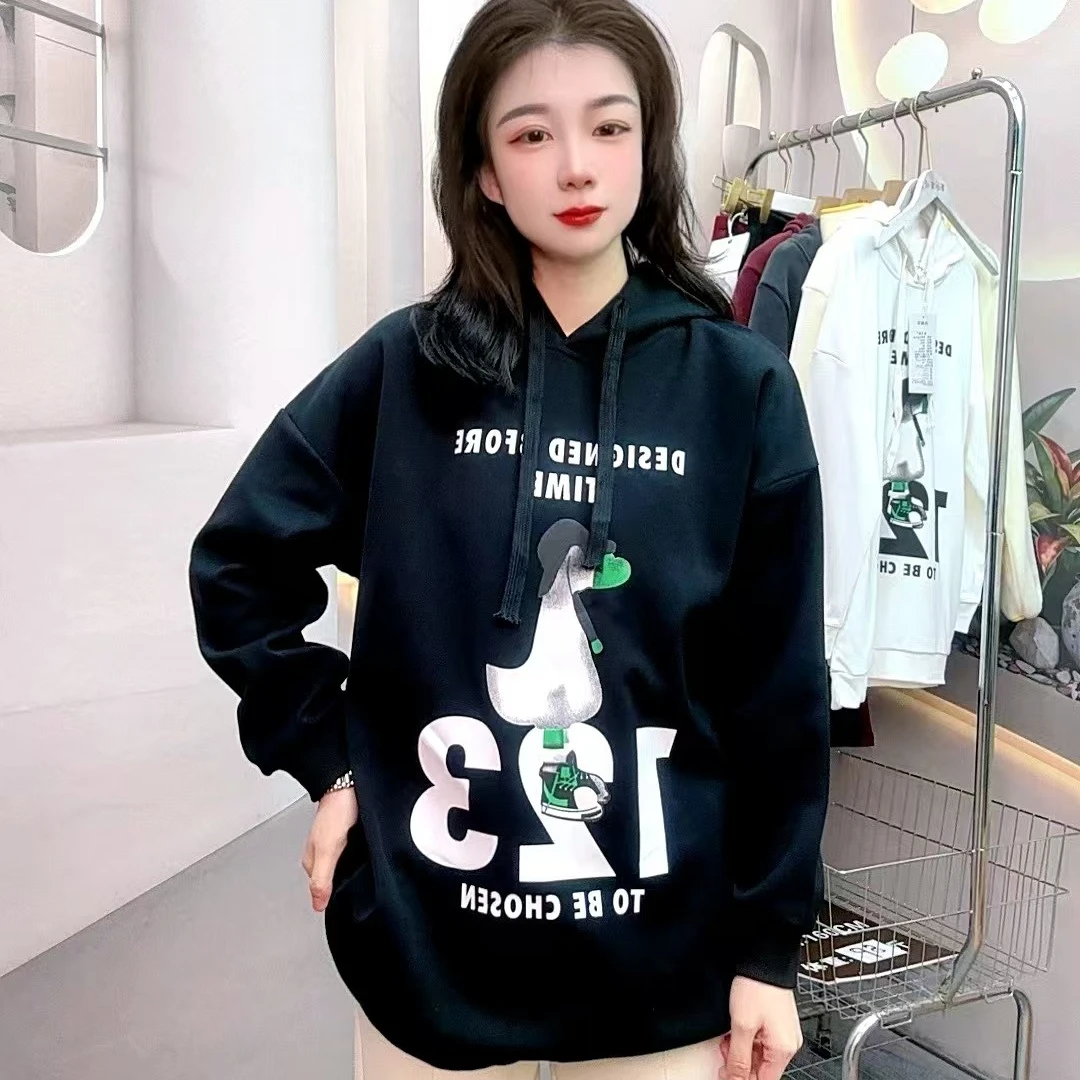 23322【衣长72】连帽套头字母卫衣秋季新款长袖宽松休闲韩版上衣