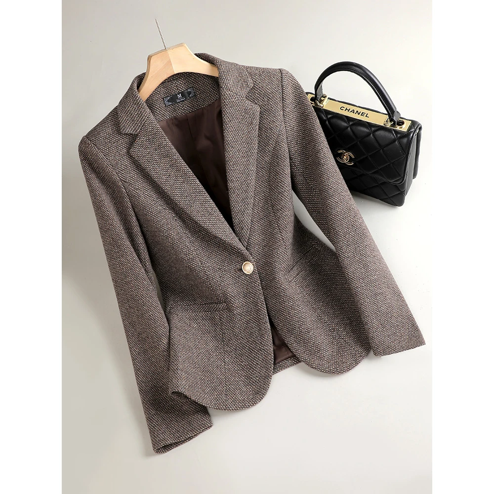 西装外套女秋冬款短款气质2025新款小个子毛呢小西服冬季加厚上衣