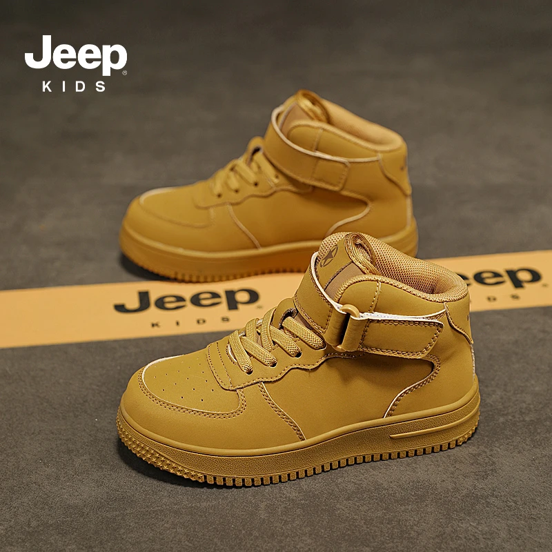 jeep男童鞋高帮板鞋2023秋季新款运动鞋中大童皮面防滑女童休闲鞋