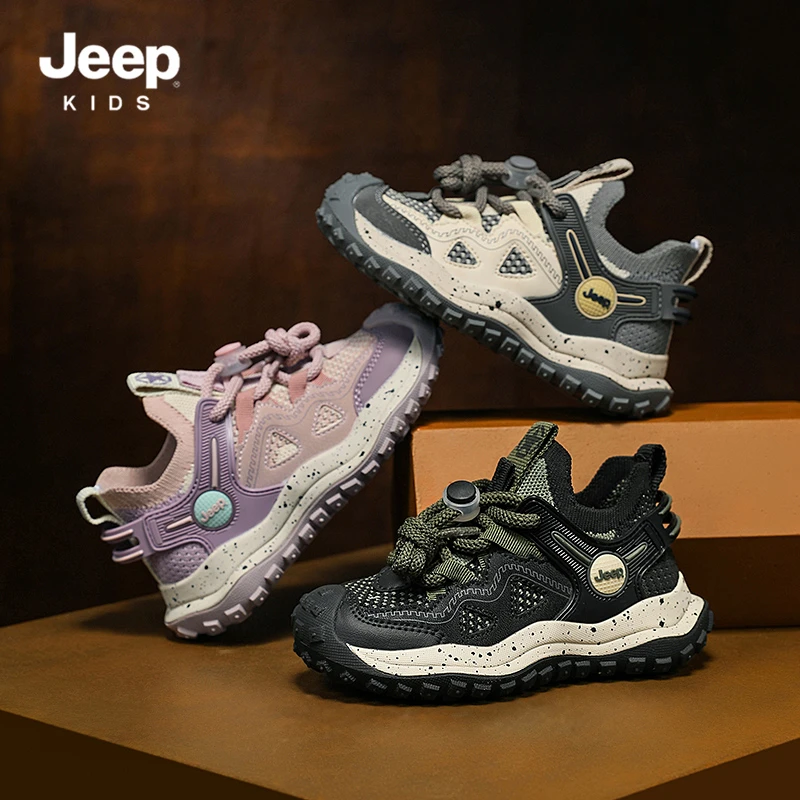 JEEP男童网面透气春秋2024新款跑步运动软底一脚蹬网鞋女童鞋子
