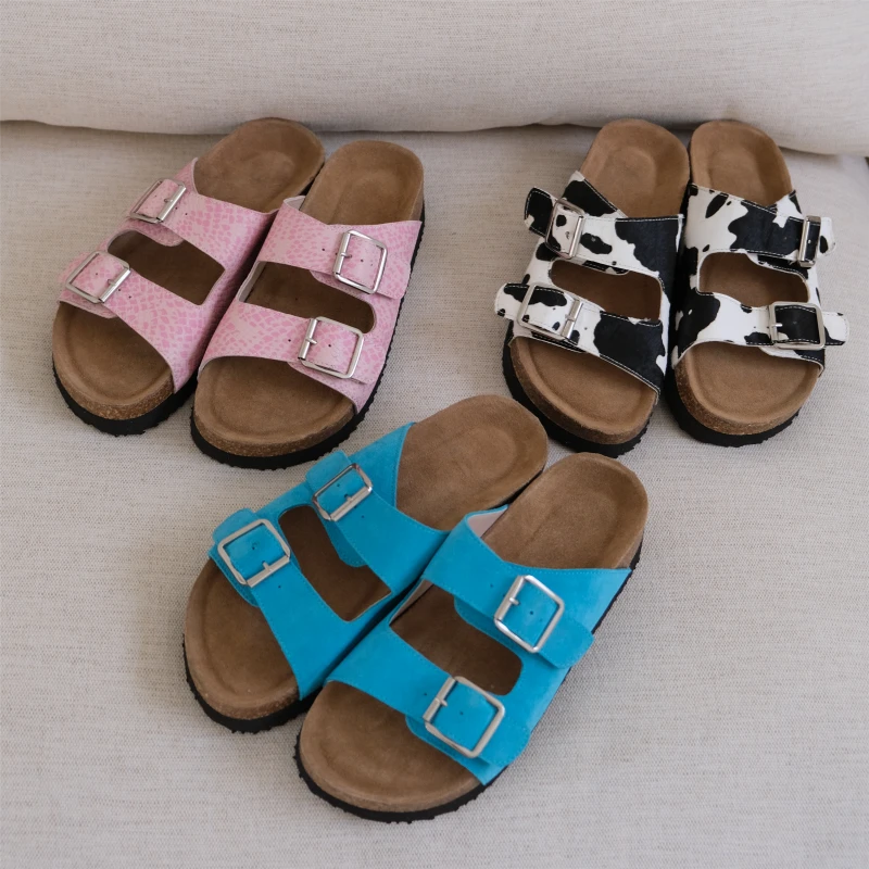 Mooreyu休闲真皮勃肯厚底拖鞋女夏季复古搭扣露趾一脚蹬半拖凉鞋