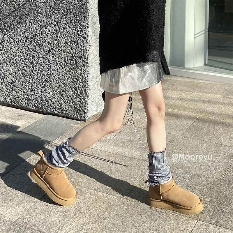 Mooreyu摸鱼雪地靴女ins同款加厚加绒短靴2024年冬季新款高帮百搭