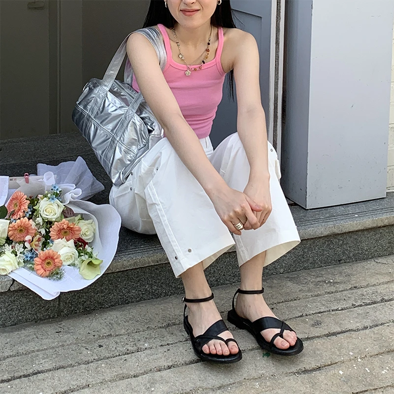 【年终现现】Mooreyu真皮细带夹趾粗跟一字扣带罗马沙滩凉鞋