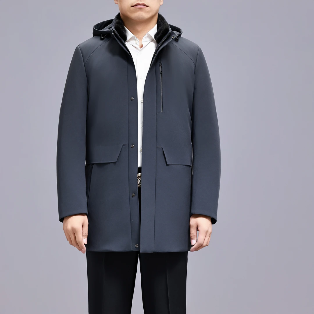 商务休闲冬装尼克服男装中长款内胆可拆卸连帽外套防风保暖