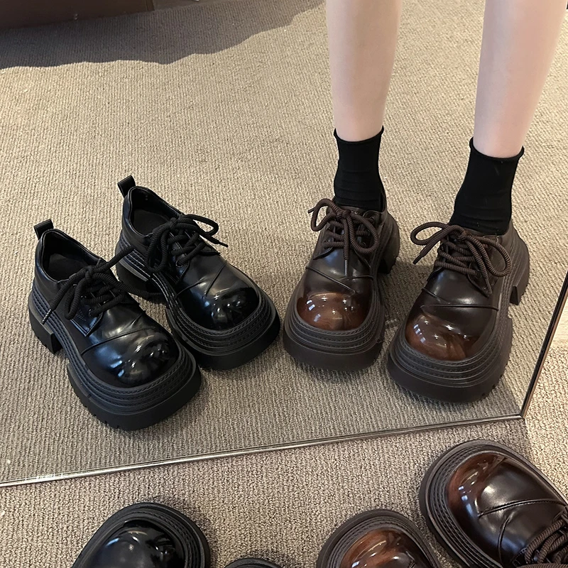 英伦风松糕厚底小皮鞋女2025年新款百搭春秋季复古百搭乐福鞋女