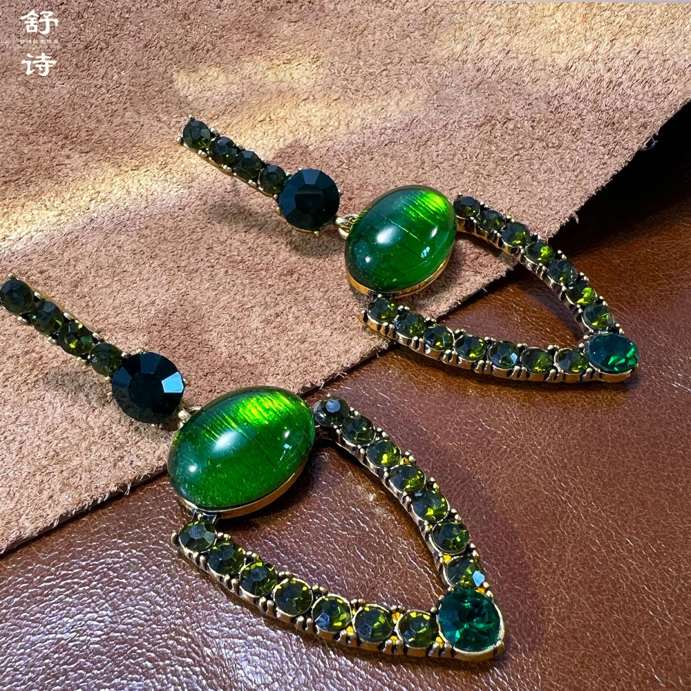 合金玻璃耳饰 [芦苇]耳钉耳环橄榄绿色小众百搭原创设计师WM-9669