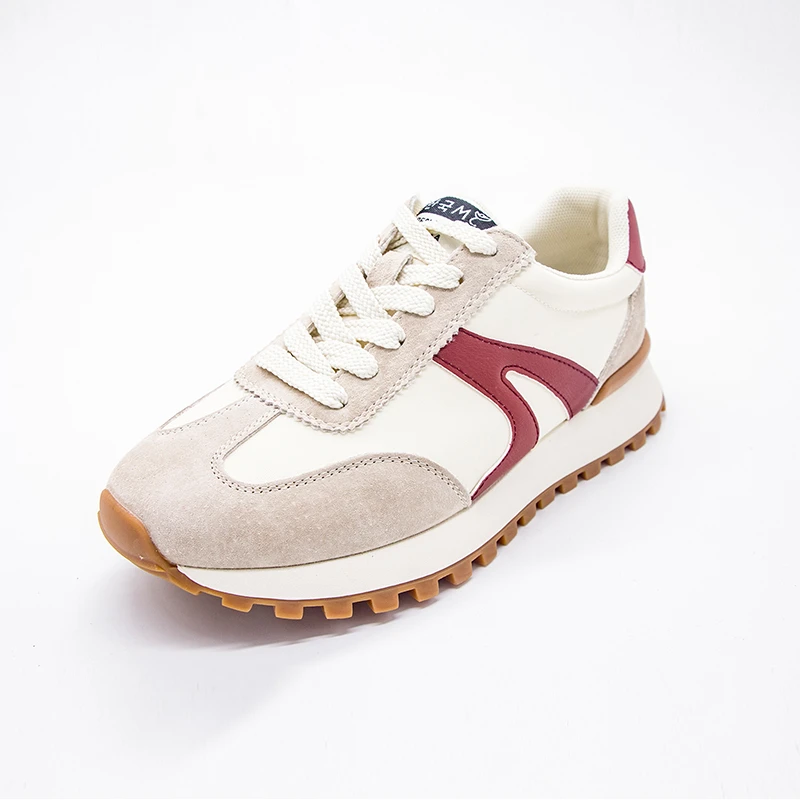 PUBGO/千喜步步高2023春季爆款时尚百搭拼色圆头小白鞋W4032307